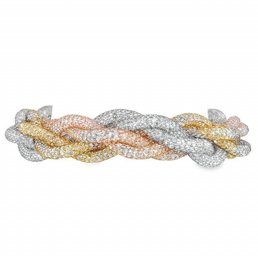 Cartier Inspired Tri Colour Mesh Italian Sterling Silver Bracelet With Magnetic Clasp