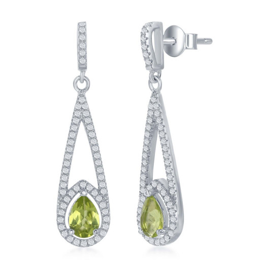 Peridot & White Topaz Drop Earrings in Italian Sterling Silver