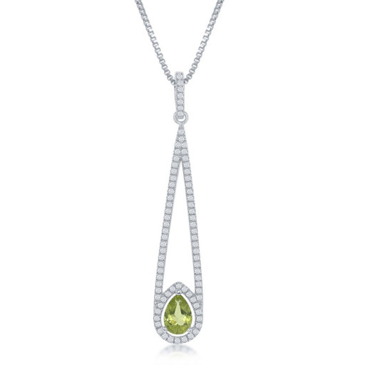 Peridot & White Topaz Drop Necklace in Italian Sterling Silver