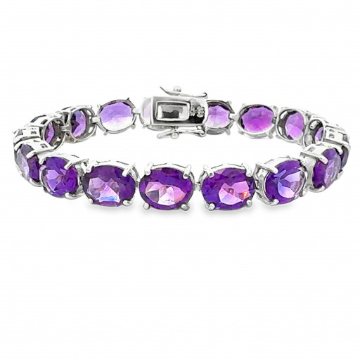 Harry Winston Inspired Amethyst Tennis Bracelet In Italian Sterling Silver