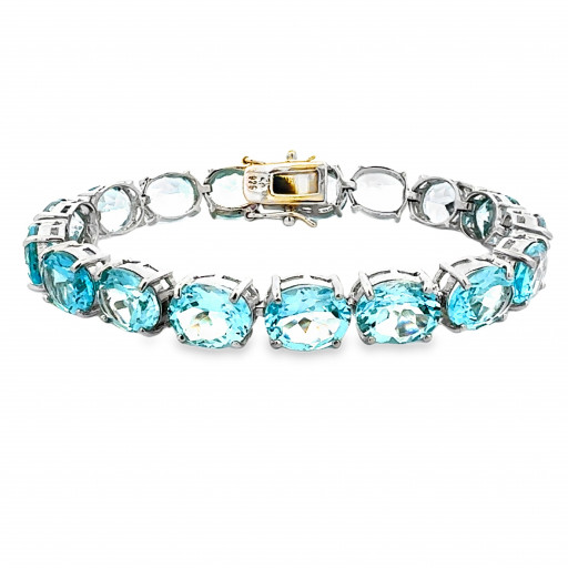 Harry Winston Inspired Blue Topaz Tennis Bracelet In Italian Sterling Silver