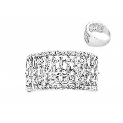 Cartier Inspired Baguette & Round Brilliant Cut Diamond Ring in 10K White Gold