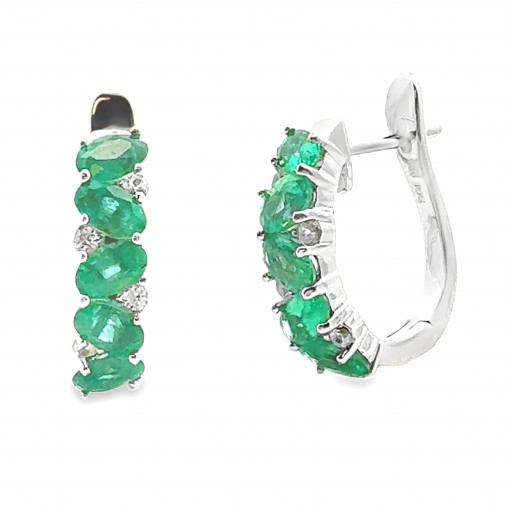 Oval Cut Emerald Hoop Earrings in Italian Sterling Silver