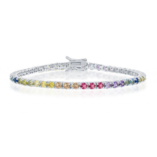 Round Brilliant Cut Rainbow Bracelet in Italian Sterling Silver