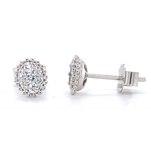 Cluster Diamond Stud Earrings in 14K White Gold