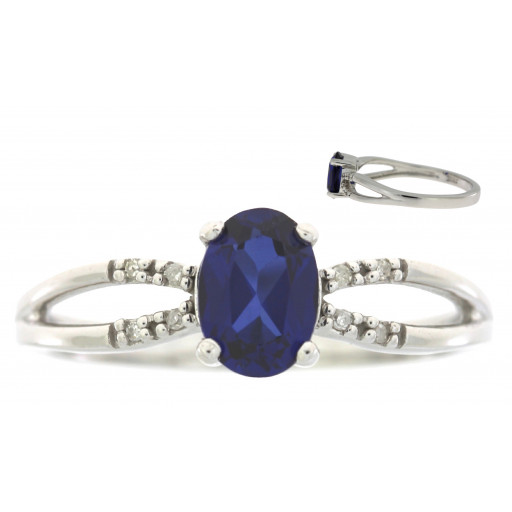 Oval Blue Sapphire & Diamond Ring in 10K White Gold