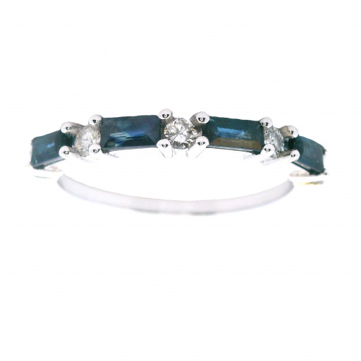 Blue Sapphire & Diamond Stackable Band in 14K White Gold