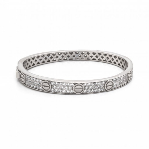 Cartier Inspired Love Bangle With Swarovski Cubic Zirconia in Italian Sterling Silver