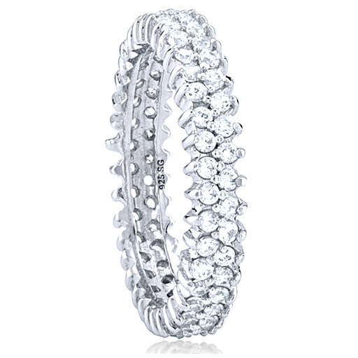 Multi Row Round Swarovski Cubic Zirconia Eternity Band in Italian Sterling Silver