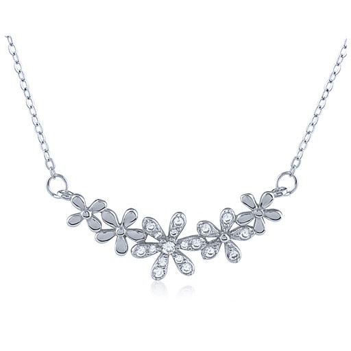 Floral Necklace With Extendable Chain In Italian Sterling Silver