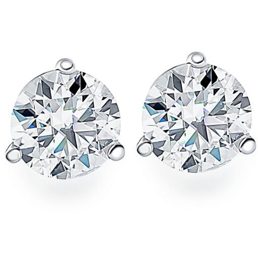 Three Claw Martini Set Round Brilliant Cut Diamond Studs in 14K White Gold