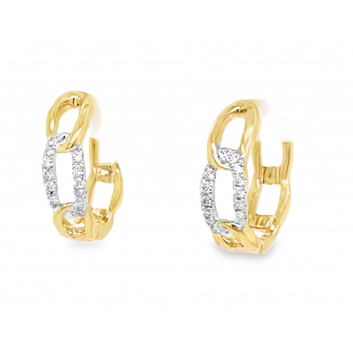 Rolex Inspired Link Diamond Hoop Earrings in 14K Yellow Gold