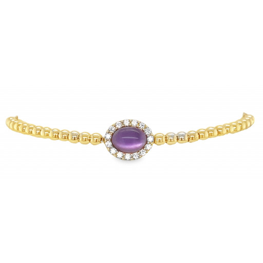 Cabochon Cut Amethyst Halo Bolo Bracelet in Yellow Gold Plated Italian Sterling Silver