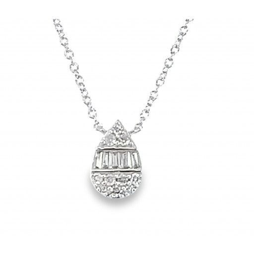 Baguette & Round Brilliant Cut Teardrop Diamond Necklace in 10K White Gold