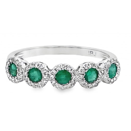 Round Brilliant Cut Emerald & Diamond Band in 14K White Gold .65 TW