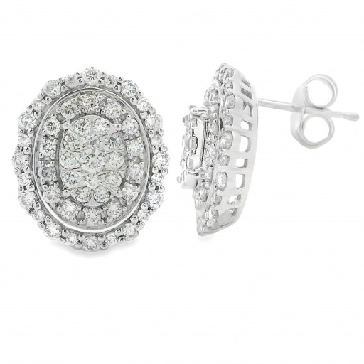 Tiffany Inspired Multi Row Halo Diamond Earrings in 10K White Gold