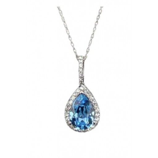 Teardrop Aquamarine Halo Pendant in Italian Sterling Silver