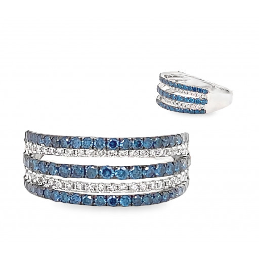 Tiffany Inspired Blue & White Diamond Multi Row Ring in 14K White Gold