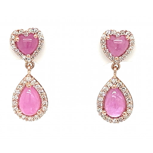 Teardrop & Heart Shape Pink Sapphire & Diamond Drop Earrings in 10K Rose Gold