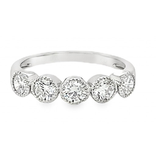 Filigreed Bezel Set Five Stone Diamond Ring in 14K White Gold