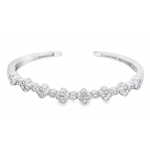 Tiffany Inspired Floral Diamond Open Bottom Cuff in White Gold & Italian Sterling Silver