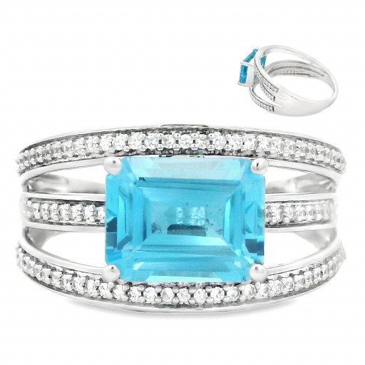 Emerald Cut Blue Topaz & White Sapphire Ring