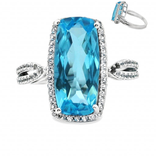 Harry Winston Inspired Blue Topaz & White Sapphire Ring