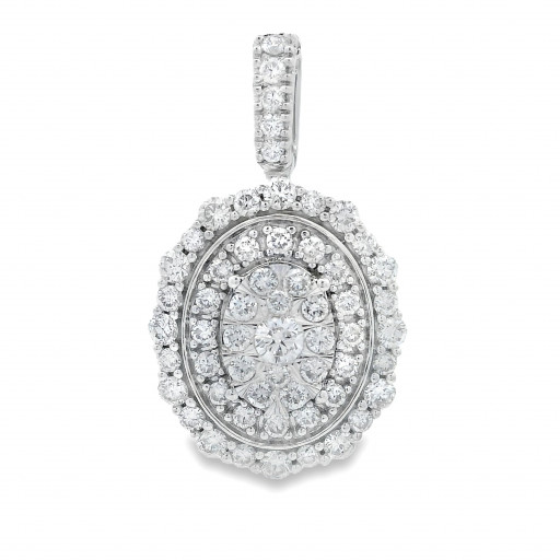 Tiffany Inspired Multi Row Halo Diamond Pendant in 10K White Gold