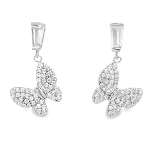 Cartier Style Drop Butterfly Earrings With Swarovski Cubic Zirconia in Italian Sterling Silver