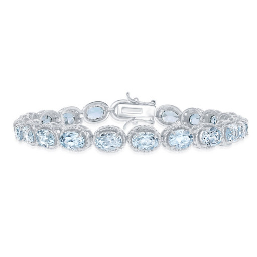 Eat-West Blue Topaz Tennis Bracelet With Filigree Border in Italian Sterling Silver