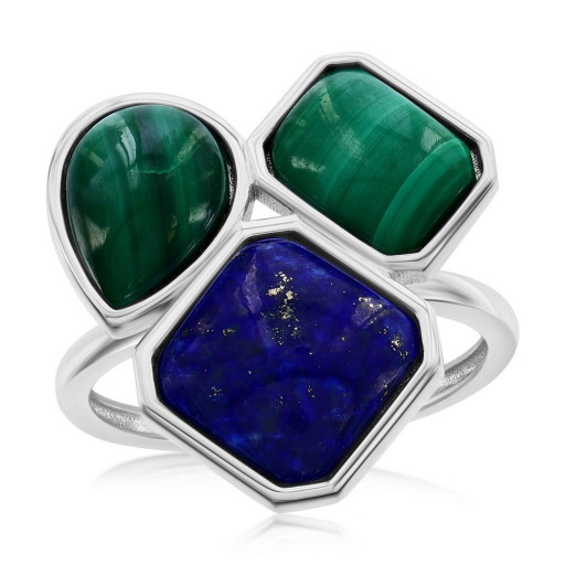 Multi Shape Malachite & Lapis Ring in Italian Sterling Silver