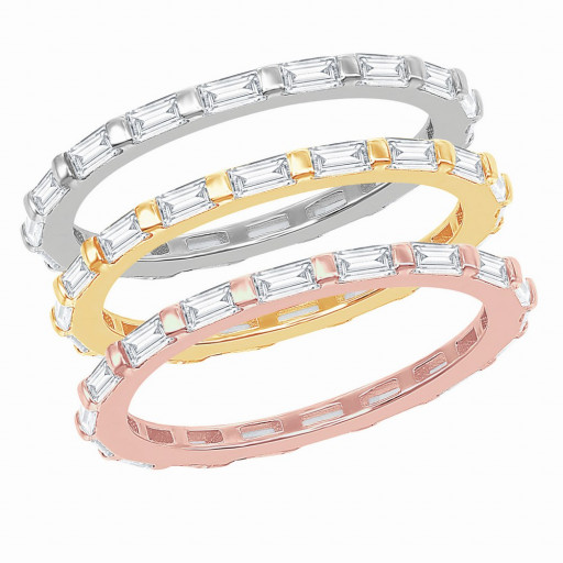 Tri Colour Stackable Swarovski Cubic Zirconia Eternity Bands in Tri Colour Italian Sterling Silver