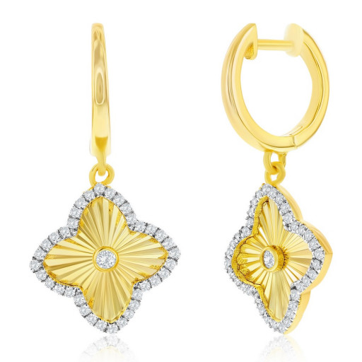 Harry Winston Inspired Floral Drop Earrings in Yellow Gold Plated Italian Sterling Silver