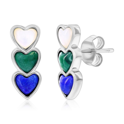 Past, Present & Future Mother of Pearl, Lapis & Malachite Drop Earrings in Italian Sterling Silver