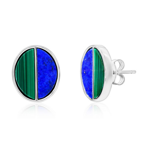 Malachite & Lapis Stud Earrings in Italian Sterling Silver