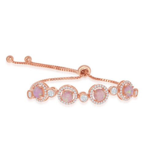 Pink Opal Bolo Bracelet in Rose Gold Plated Italian Sterling Silver