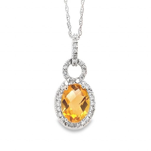 Citrine & Diamond Circle of Love Halo Pendant in 10K White Gold