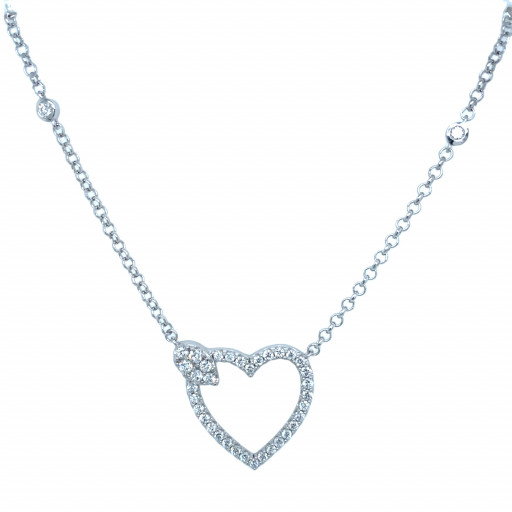 Tiffany Inspired Diamond Heart Pendant in Italian Sterling Silver & 10K White Gold