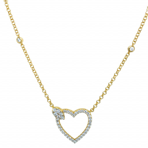 Tiffany Inspired Diamond Heart Pendant in Yellow Gold Plated Italian Sterling Silver & 10K Yellow Gold