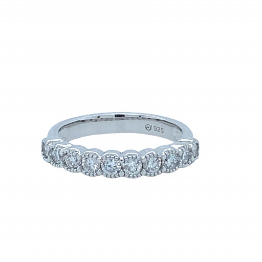 Round Brilliant Cut Diamond Band With Filigree Halo in Italian Sterling Silver