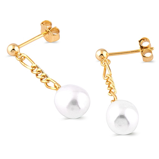 Mikomoto Inspired Freshwater Pearl Drop Earrings in Yellow Gold Plated Italian Sterling Silver