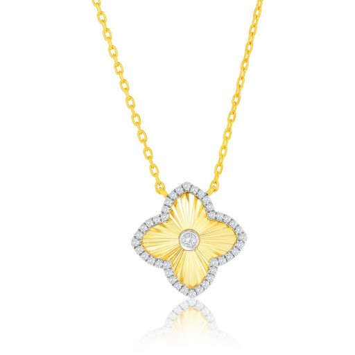 Harry Winston Inspired Floral Pendant in Yellow Gold Plated Italian Sterling Silver