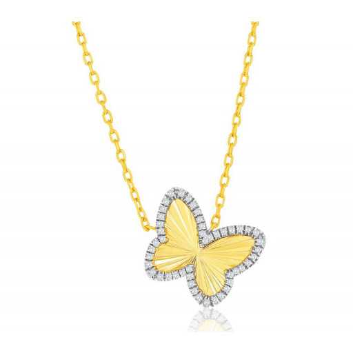 Van Cleef Inspired Hanging Butterfly Necklace in Yellow Gold Plated Italian Sterling Silver