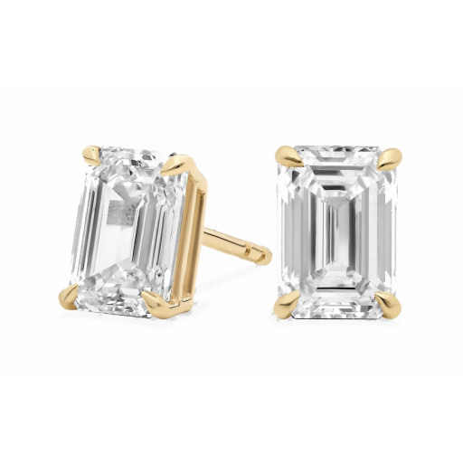 Four Claw Emerald Cut Swarovski Cubic Zirconia Studs in Yellow Gold Plated Italian Sterling Silver