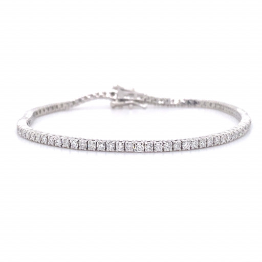 Round Brilliant Cut Diamond Tennis Bracelet In White Gold & Italian Sterling Silver