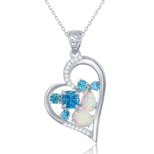 Tiffany Inspired Opal Hanging Heart Pendant in Italian Sterling Silver