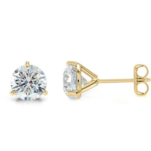 Three Claw Martini Set Round Brilliant Cut Diamond Studs in 14K Yellow Gold