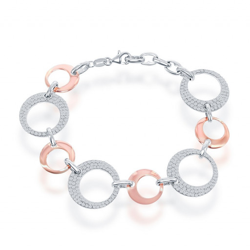 Cartier Inspired Two Tone Circle of Love Bracelet In Rose Gold & Italian Sterling Silver