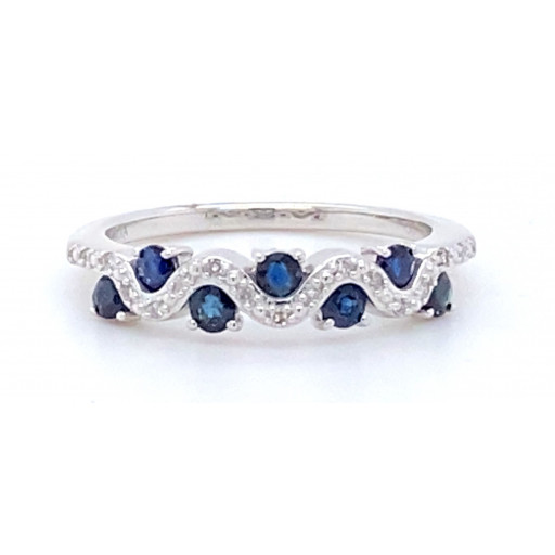 Prada Inspired Blue Sapphire & Diamond Ring in 14K White Gold