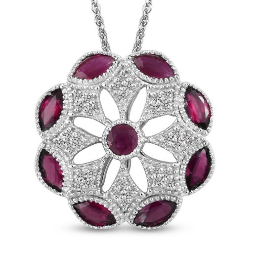 Tiffany Inspired Burmese Ruby & Diamond Circle of Love Pendant in 14K White Gold